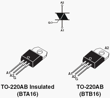 BTA16-700CW, Симистор на 16 Ампер 700 Вольт, бесснабберный, изолированный корпус